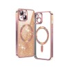 Husa iPhone 15, Crystal Glitter MagSafe cu Protectie La Camere, Rose Gold